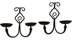 Pair of Vintage Iron Wall Sconces Candle Holders Used