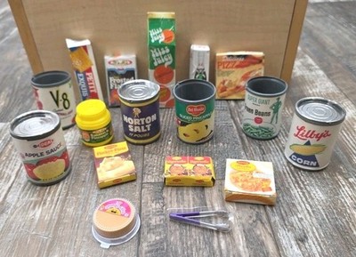 Vtg Mini Brands Small Food Cans Boxes Dollhouse Toy Play Maggi Libby Morton 17pc