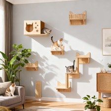 Cat Wall Shelves, 5 in 1 Cat Wall Furniture with Cat Bridge, Wall Condo, Steps,