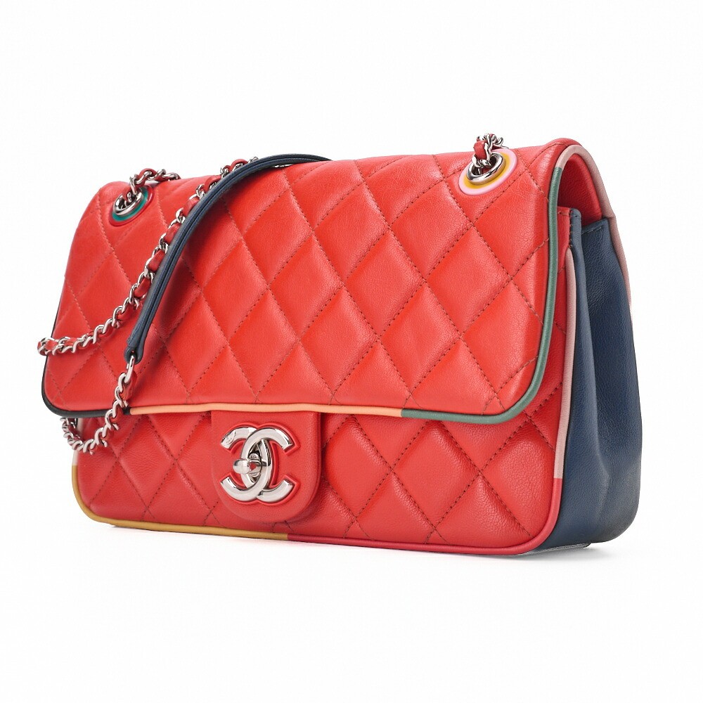 CHANEL Denim Blue Matelasse Shoulder Bag with Silver Turn Lock Hardware