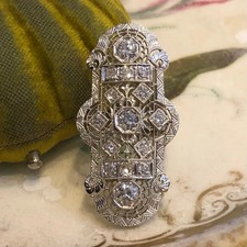 14K White Gold Plated1.50Ct Round Moissanite Art Deco Filigre Engagement Ring