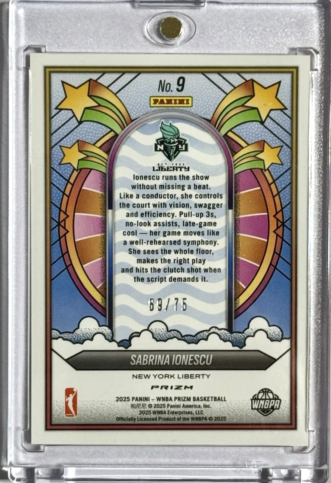 2025 Prizm WNBA Sabrina Ionescu #9 GROOVY Orange Pulsar /75 SP New York Liberty view 2