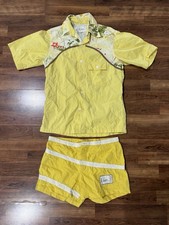 Vtg Surf Line Pua Hawaii Shirt Swim Shorts Set Yellow Hawaiian Tiki M 70s USA