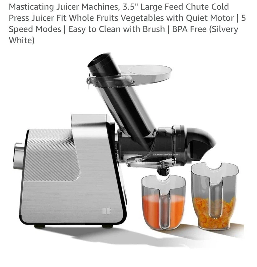 200 W Silver 3.5 In. Feed Chute Cold Press Juicer Machines with Quiet Motor and