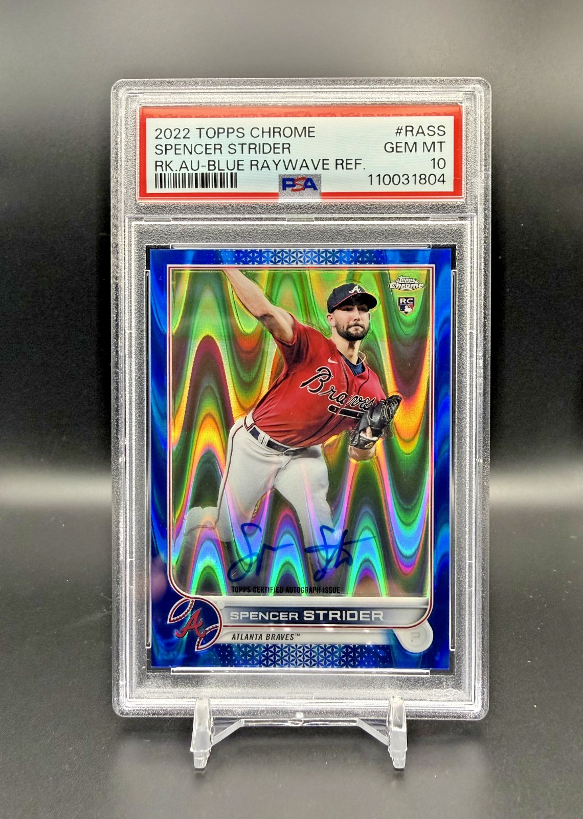 2022 TOPPS CHROME SPENCER STRIDER BLUE RAYWAVE AUTO RC #RA-SS /150 PSA 10 LOWPOP view 2
