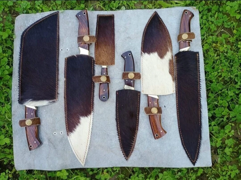 Custom Handmade HAND FORGED DAMASCUS STEEL 6 PIECE CHEF KNIFE Set Kitchen Knives - Bild 3 von 4