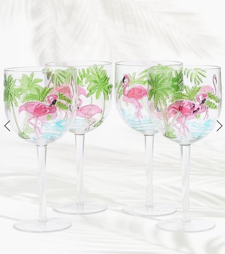 Marks and Spencer flamingo plastic summer wine gin glass x 4