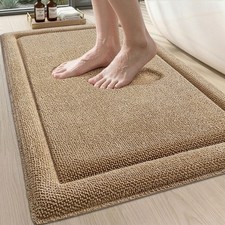 DEXI Memory Foam Bath Mat 32x20, Thick Chenille Bathroom Rug, Beige