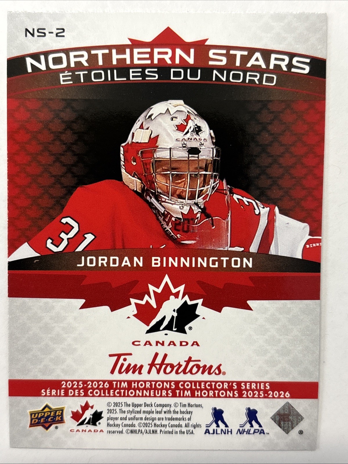 2025-26 25/26 Tim Hortons Team Canada Northern Stars NS-2 Jordan Binnington thumbnail 2