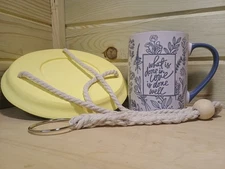 Handmade Plant Hanger Cup With Drainage Blue And Yellow
