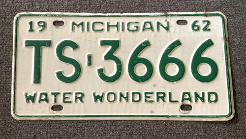 RARE 1962 MICHIGAN 666 DEVIL LICENSE PLATE ALL ORIGINAL CHEVY FORD DODGE ETC