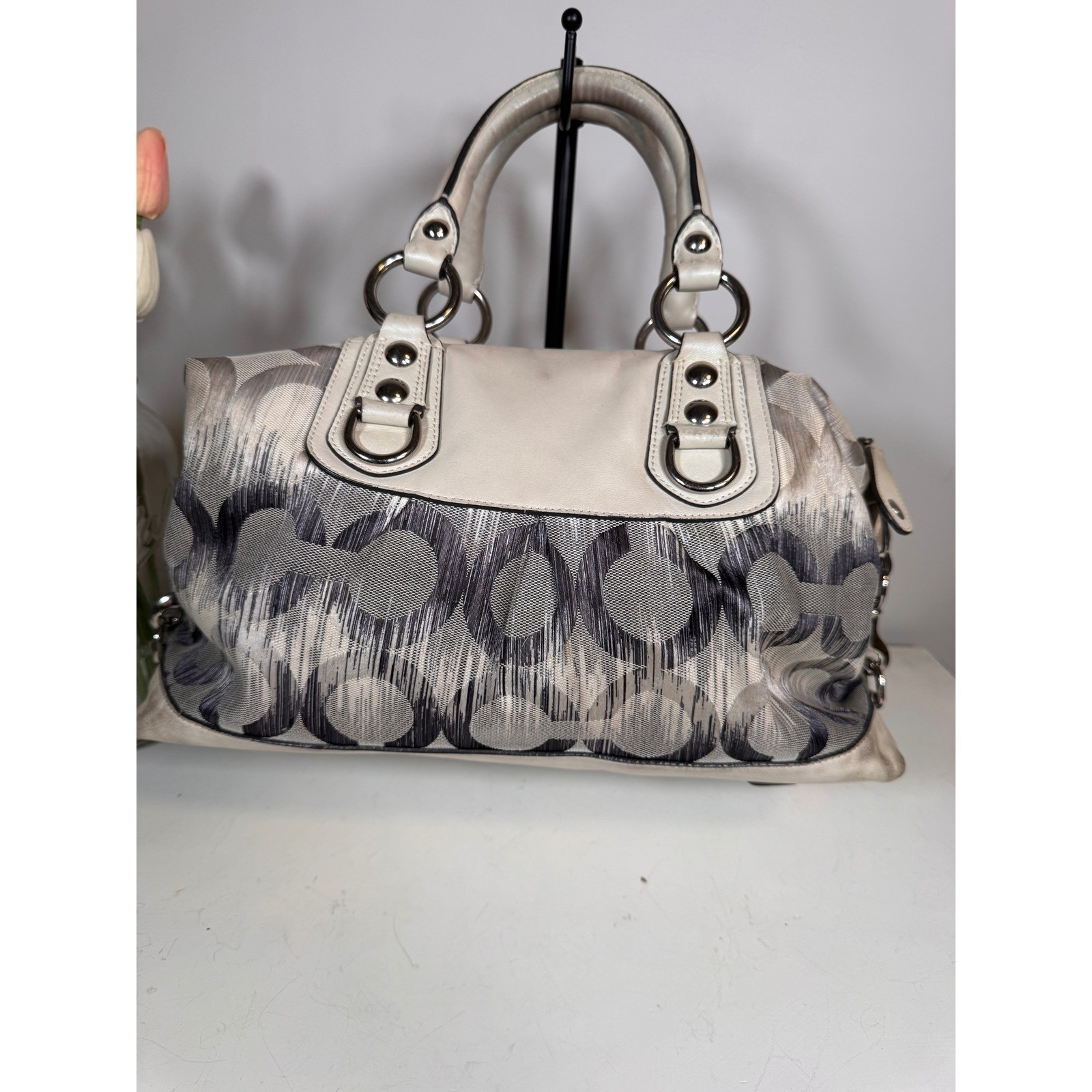 Coach Madison Op Art Ikat Sabrina Satchel Bag Pearl/Blue/Silver 13584 image 2