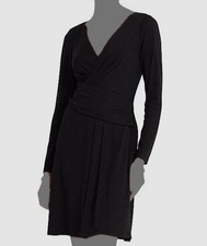 Ralph Lauren Women's Black Pleated Long-Sleeve Surplice A-Line Dress Size: 14