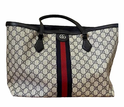 Gucci Damen Tragetasche GG Canvas Beige Webstreifen Rot/Blau, RV, Silber - Bild 1 von 4