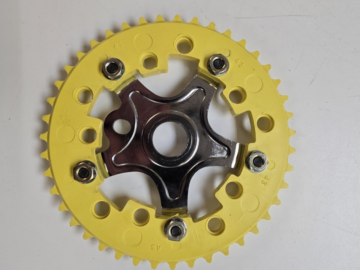1980s Addicks Yellow 44T Sprocket Chainring w Spider & OG Hardware