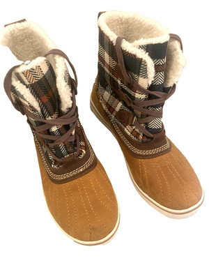 Sorel Tivoli Waterproof Plaid Red and Camel Boots, Women's Size 10, EUC