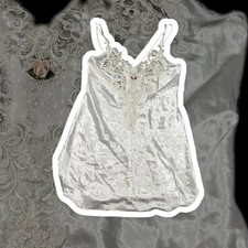 Vintage California Dynasty White Satin Slip Dress Lace Pearls Rose Lingerie M