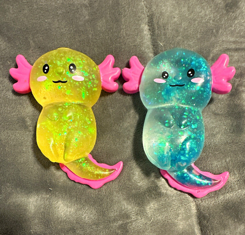 2-Pack Glitter Axolotl Squeezable Stress Reliever Sensory Fidget Toys