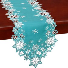 Embroidered Teal Snowflakes Table Runners for Christmas Holiday and Winter T...