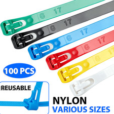 Releasable Cable Ties Reusable Natural Nylon Plastic Zip Tie Wraps Various Sizes