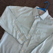 Brooks Brothers Dress Shirt Mens 16.5 34/35 Blue Gingham Slim Fit Non-Iron 346