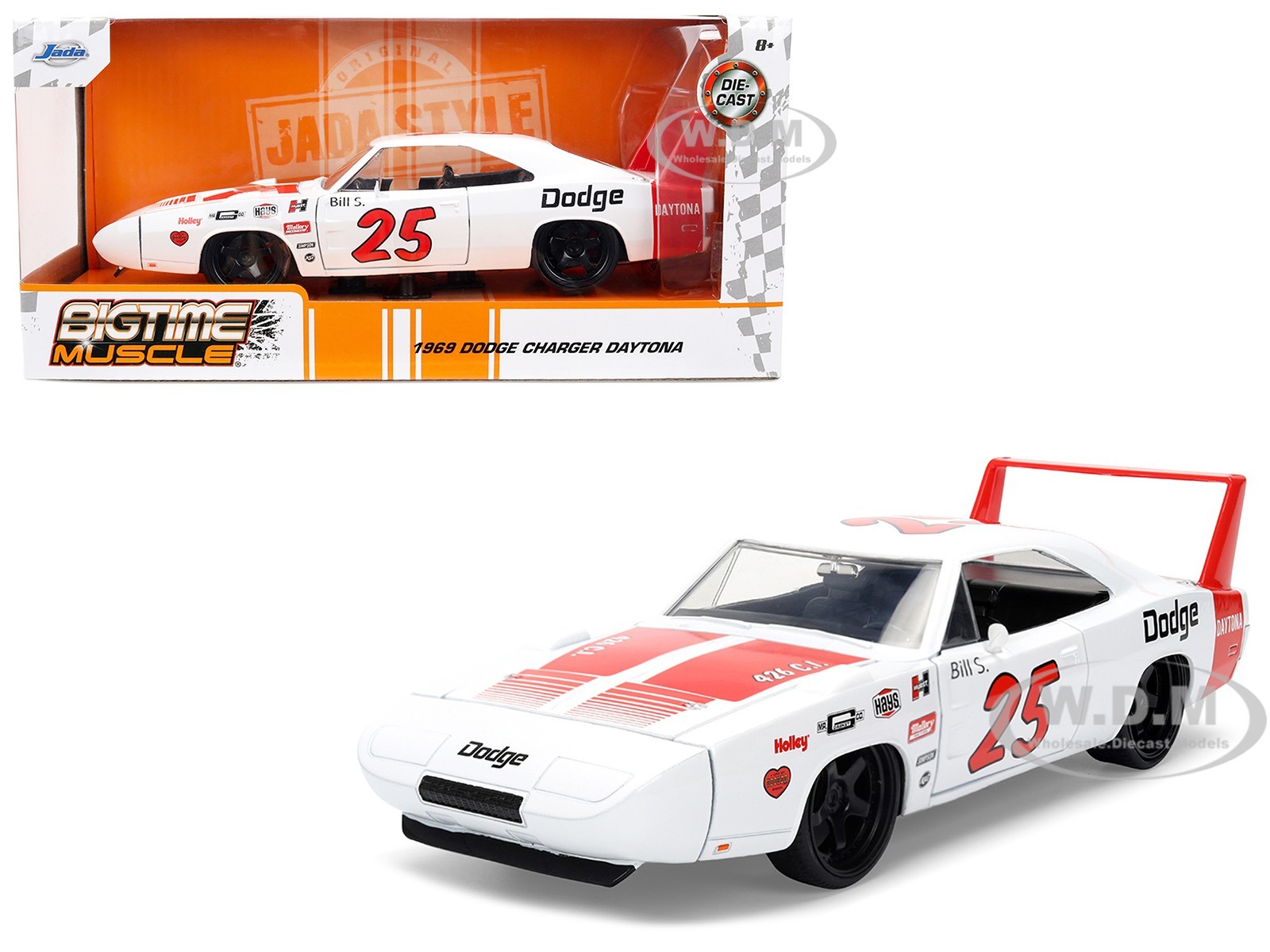 1969 Dodge Charger Daytona #25 White 1/24 Diecast Model Car By Jada 36608
