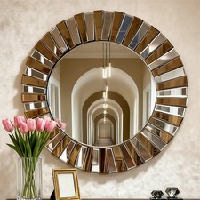 Image of Large 3D Round Wall Mirror Bling Sunburst Vanity Mirror Elegant Artistic Hanging