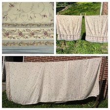 Vtg Croscill Queen Flat Sheet & 2 Pillowcases Beige Floral USA Made Cottagecore