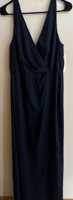 After Six Midnight Navy Blue Sleeveless Satin Faux Wrap Gown Size 10 $261 6864