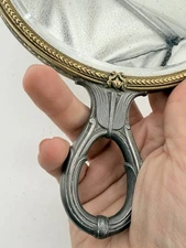 Antique Vintage Apollo Hand Mirror Brass Patina Art Nouveau Ornate Short Handle