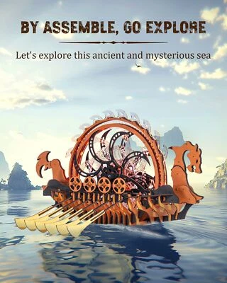ROKR Dragon-boat Electric Mechanical 3D Wooden Puzzle Toys Games Boy Xmas Gift - Image 1 of 4