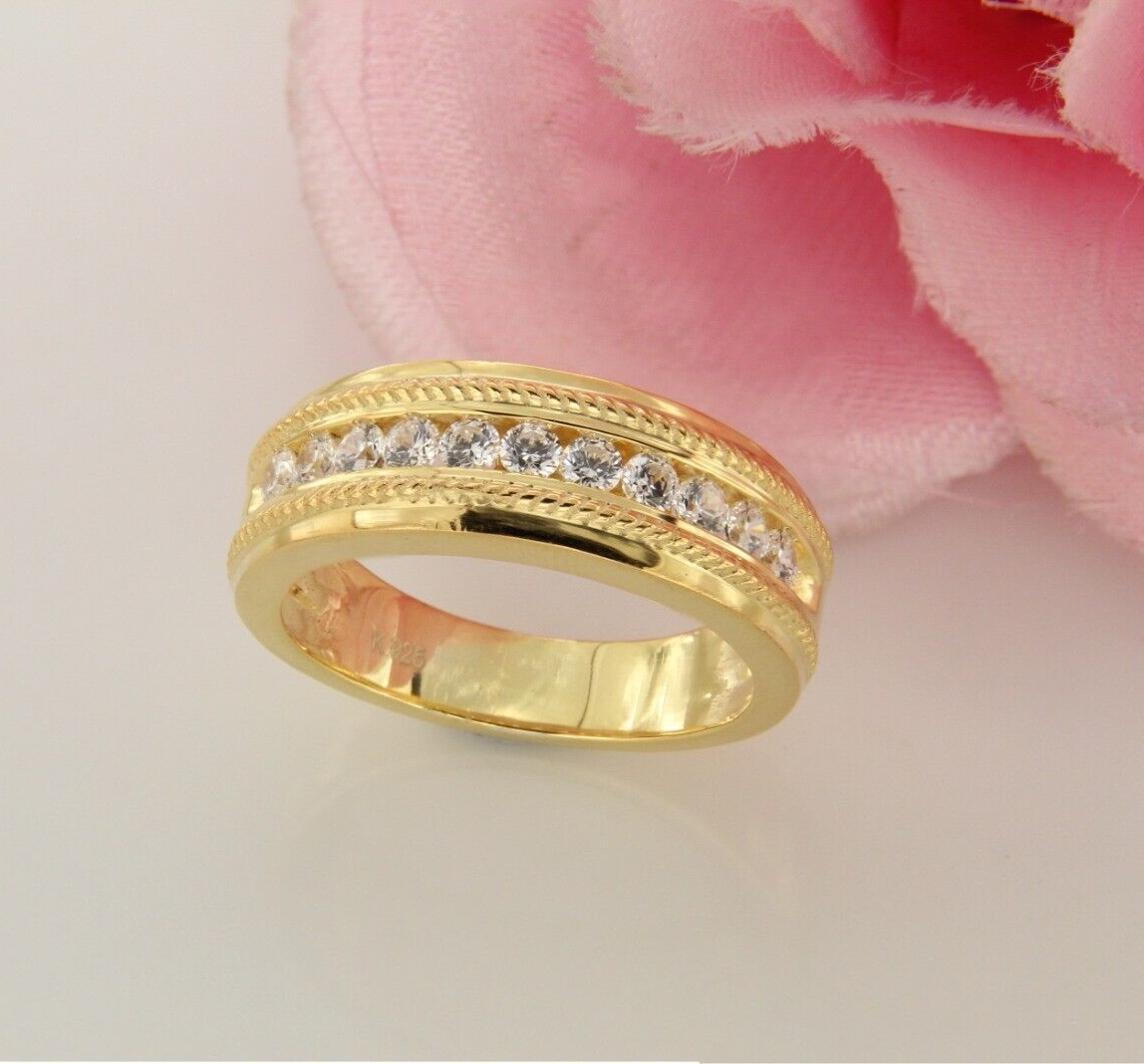 1Ct Round Natural Moissanite Men's Channel Set Wedding Band in 14K Yellow Gold Over