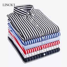 Mens Dress Shirts Long Sleeves Slim Fit Camisas Striped Cotton Casual Shirts Top