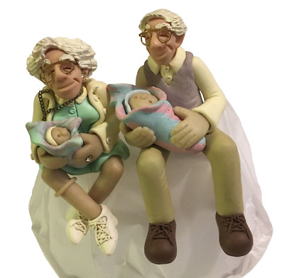 D Manning Figurine Shelf Sitter Retired Couple Grandma Grandpa 2 Babies Mom Dad