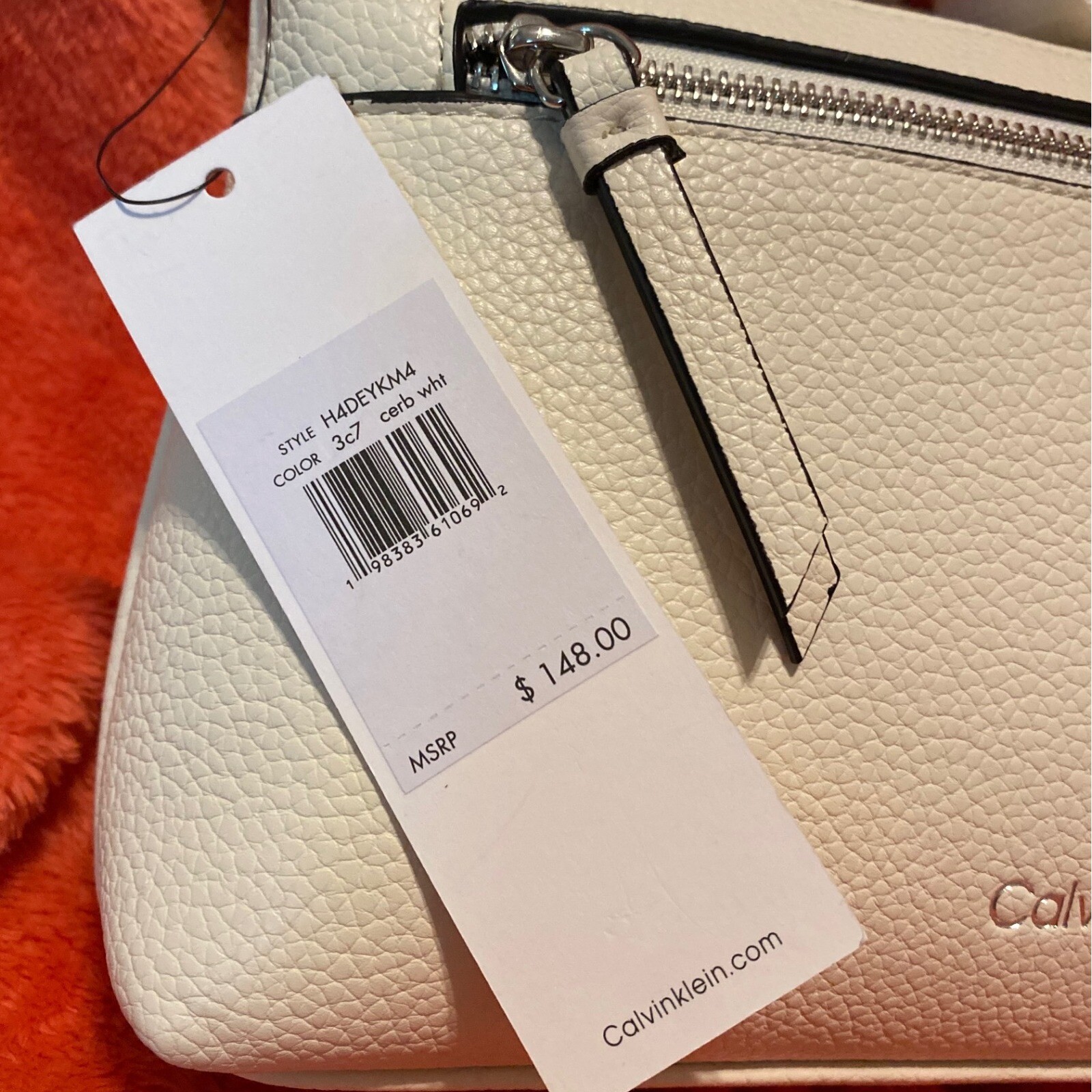 Calvin Klein Crossbody Bag, Front Zip Pocket Adjustable Strap Ivory NEW thumbnail 4