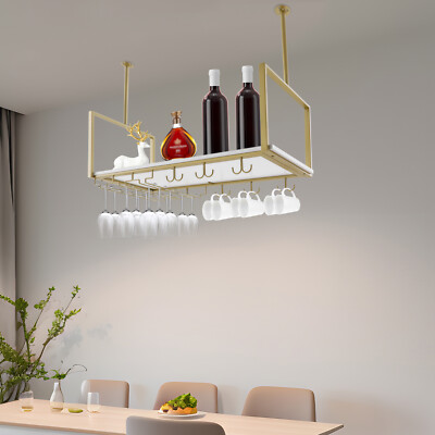 Wine Rack W/ 2 Kinds Glass Holder 31.5in Metal Ceiling-mounted Bar Wine Rack