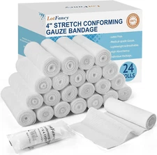 LotFancy Gauze Bandage Roll, 24 Count Gauze Wrap, 4 Inch x 4 Yards Stretched,