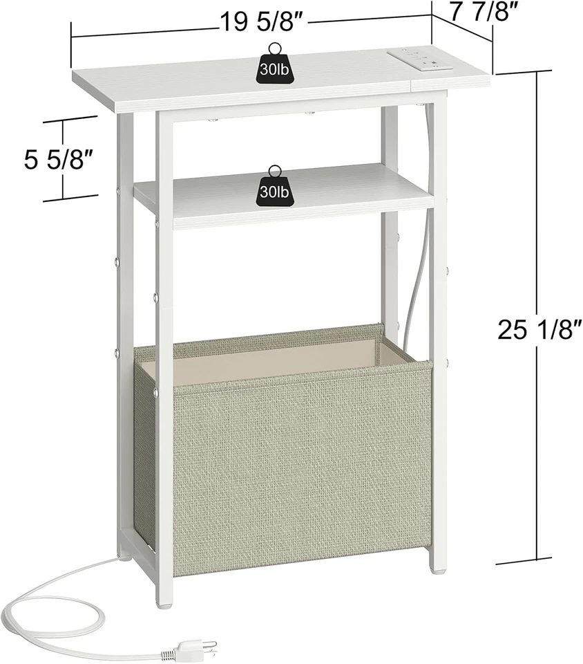 Narrow Side Table with Charging Station, LED End Table Set of 2 for Small Spaces - Image 3 of 4