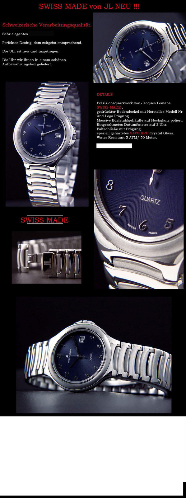 Ladies Watch Clearly Readable Sapphire Glass Stainless Steel Swiss Made  26Mm 872