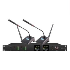 UHF Dual Wireless Conference Room Microphone System 2 Gooseneck Microphone Black
