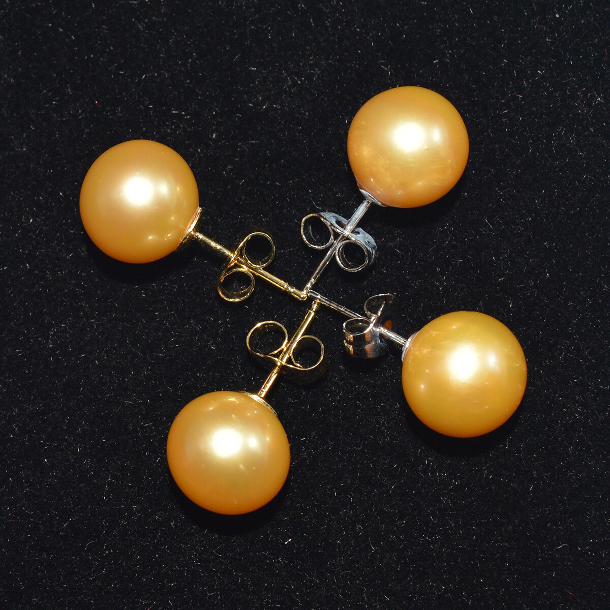 Natural Gold Yellow 9.5-10mm South Sea Pearl 14K Stud Earrings