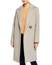 Fleurette Wool Asymmetric One-button Midi Coat Size 8 Women Oatmeal New