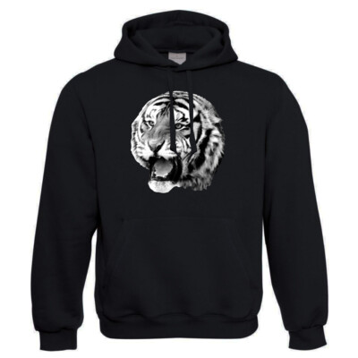 EAKS  Hoodie Motiv: ''Tiger (Panthera tigris)'' Kapuzenpullover Hoody white black
