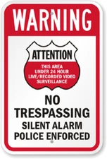 No Trespassing Surveillance Sign Weatherproof Aluminum 8"x12"