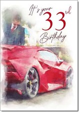 Doodlecards 33rd Birthday Card Age 33 for Him Supercar