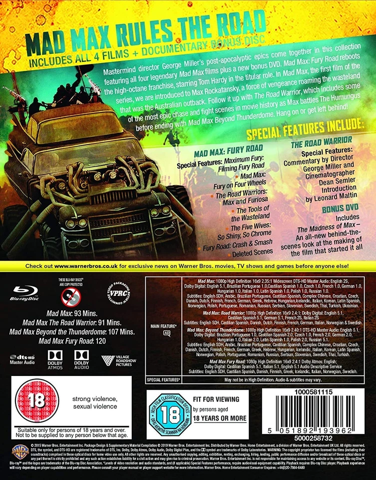 MAD MAX ANTHOLOGY 4 Film Collection Blu-Ray Set BRAND NEW (USA Compatible) - Image 2 of 2