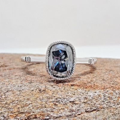 8X6 MM Long Cushion Cut Gray Moissanite Engagement Ring For Women 925 Silver 7
