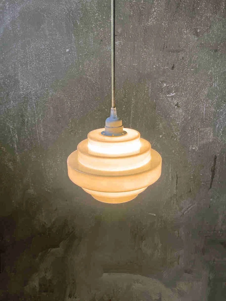 1/20 Hängelampe aus opalweißem Glas – Bauhaus ArtDeco Vintage Lampe Design - Bild 3 von 4