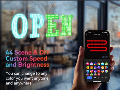37" X 12" Smart Open Sign Large Ultra Bright LED APP/Remote Control Timer 2000Lu - Picture 11 of 15