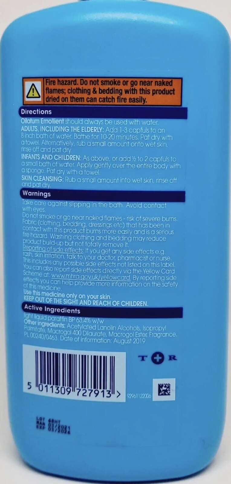 Oilatum Bath Emollient Light Liquid Paraffin 500ml Dry Itchy Eczema